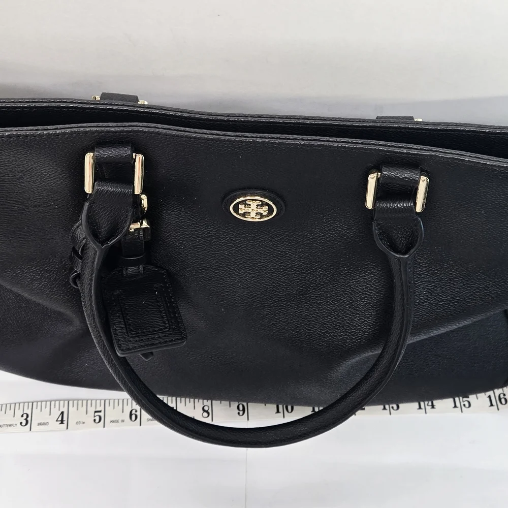 Black Leather Tory Burch Tote Bag with Gold Accents - Picture 9 of 13
